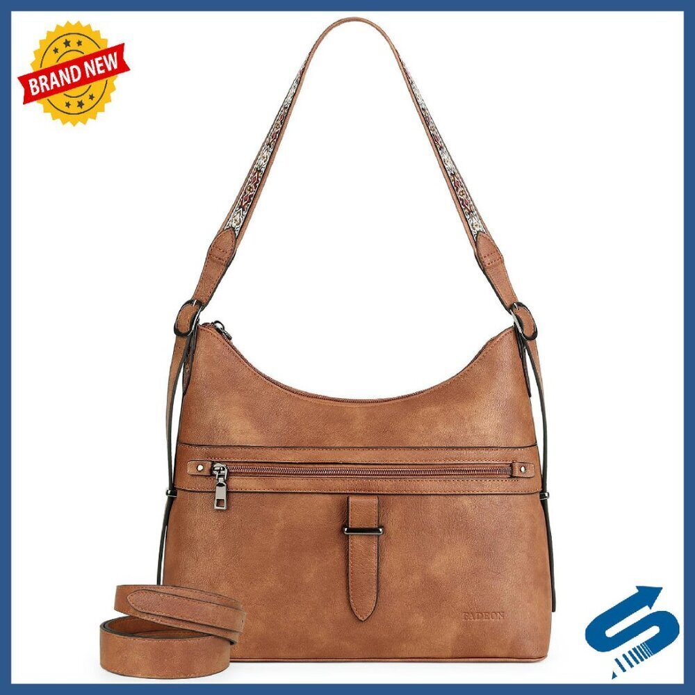 Leather Crossbody Hobo Bag with Adjustable Straps, 8 Pockets